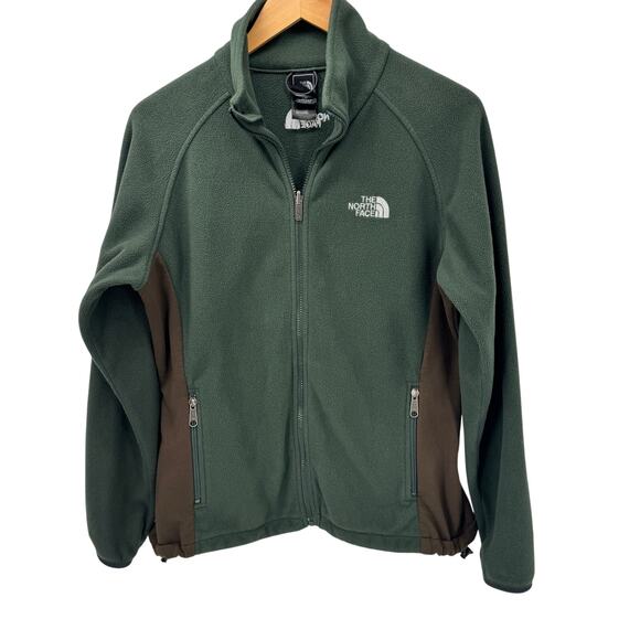 The North Face Jacket Womens Large Polartec Fleece Full Zip Green Brown +Pockets - Picture 1 of 11